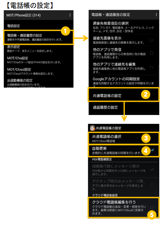 MOT/Phone Android 版の設定